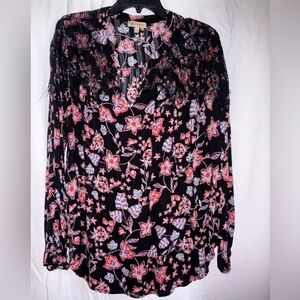 Democracy Black and Pink Floral Lace Blouse